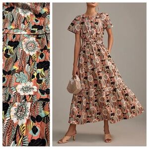 NEW Anthropologie Somerset Maxi Dress Sz XS Boho Floral Tiered Pockets Pink/Rose